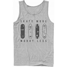 Men's Skate More Worry Less Skateboard Lineup Sketch Tank Top, Size: Large, Med Grey