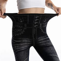 Women's Tights Pants Trousers Faux Denim Blue Black High Waist Fashion Casual Weekend Stretchy Full Length Tummy Control Plain S M L XL / Skinny
