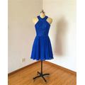 Halter Cobalt Blue Chiffon Short Homecoming Dress