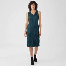 Eileen Fisher | Women's Crushed Cupro V-Neck Dress | Green | Size: 1X Regular