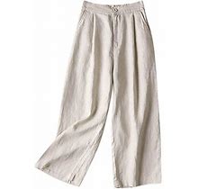 Ytianh Womens Petite Pants Linen Pocket Elastic Breathable Trousers Loose Cotton Waist Pant Womens Pants Khaki,S