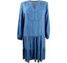 Tommy Hilfiger Women's Bib Front Denim Peasant Wash Denim Dress Blue Size Medium
