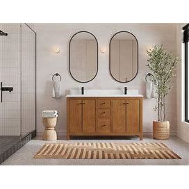Willow Collections Chicago Teak 60 Double Bathroom Vanity W/ Top Wood/Quartz Top In Brown | 36 H X 60 W X 22 D In | Wayfair
