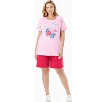 Plus Size Women's 2-Piece Knit Tee And Short Set By Woman Within In Pink Flamingos (Size 26/28) Sweatsuit