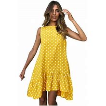 Stetmn Women's Summer Casual Boho Dress Floral Print Ruffle Puff Sleeve High Waist Midi Beach Dresses Yellow M