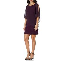 S.L. Fashions Women's Chiffon Capelet Dress With Beading (Missy And Petite)