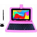 Linsay F7 Tablet, 7" Screen, 2GB Memory, 64GB Storage, Android 13, Pink Keyboard