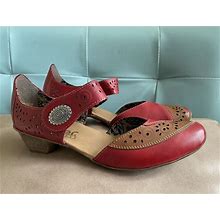 Rieker Women's Red Mirjam Mary Jane Heels Size 6.5 (37)