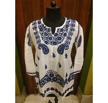 Dress Shirt M 40" Ethnic Handmade 100% Cotton Top Kurta Kurti Chikan