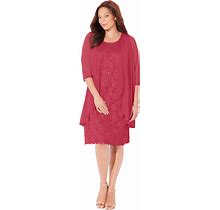 Plus Size Women's Sparkling Lace Jacket Dress By Catherines In Deep Scarlet (Size 24 WP)