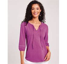 Blair Women's Pintuck Embroidered Top - Purple - L - Misses