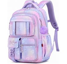 Girls Backpack,Kids Backpack For Girl,Cute Elementary Bookbag Waterproof Large Capacity School Bag Backpacks For Girls (Purple)