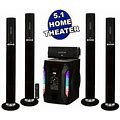 Acoustic Audio Aat1002 Bluetooth Tower 5.1 Home Theater Speaker System With 8" Powered Subwoofer