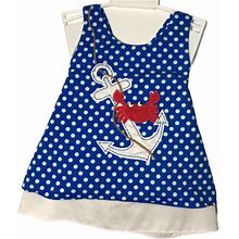Blue White Polka Dot Lobster Dress By Petit Ami - Size 18 Months