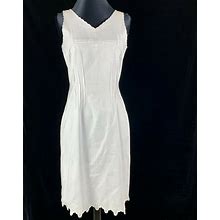 1990 Newport News White Sheath Dress 8 Embroidered Trim Elope Wedding