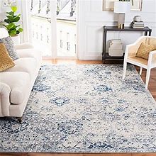 Madison Collection Area Rug - 6'7" X 9'2", White & Royal Blue, Boho Chic Dist...