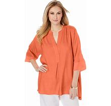 Plus Size Women's Hi-Low Linen Tunic By Jessica London In Tropical Melon (Size 24 W) Long Shirt