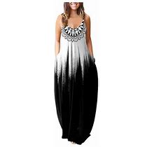 Icuanyi Womens Dresses Clearance Women's Casual Summer Hollow Sleeve Plain Print Casual Maxi Beach Long Dress
