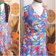 Vintage 70S Floral Dress, Blue Chiffon Dress, A Line Skater Dress, 70S Mini Dress, Vintage Summer Dress, Poppy Print, Cottagecore, Prairie,