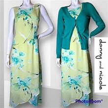 Danny & Nicole Dresses | Vintage 90S Danny & Nicole Floral Asymmetrical Sun Dress W/Free Cardigan Sz 12 | Color: Blue/Green | Size: 12