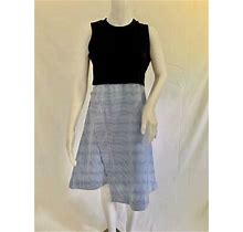 Carven Navy Cotton Blend Knit Empire Dress W White Blue Striped Wrap