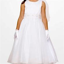 Us Angels Dresses | First Communion Us Angels Beaded Waist Satin Dress | Color: White | Size: 7G