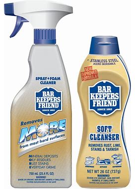 Bar Keepers Friend Soft Cleanser (26 Oz) MORE Spray + Foam (25.4 Oz) Multipurpose Cleaner Bundle, Stain & Rust Remover For Multi Surface Bathroom,