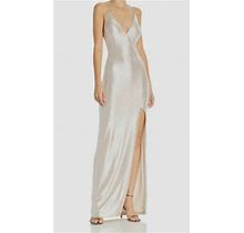 $245 Aidan Mattox Women's Silver Sleeveless V-Neck Metallic Maxi Dress
