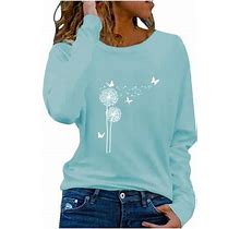 Cymmpu Women's Round Neck Trendy Shirts Fall Clothing Fashion Comfy Daisy Graphic Oversized 2023 Outfits Clothes Spring Sweatshirt Long Sleeve Jumper