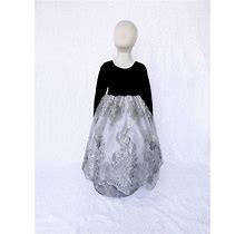 Black Velvet Long Sleeve Embroidery Mesh Flower Girl Dress Wedding