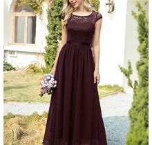 Contrast Lace Solid Dress, Elegant Short Sleeve Dress For Party & Banquet, Women's Clothing,Burgundy,Handpicked,Temu