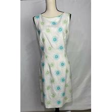 Jessica Howard White Embroidered Linen Blend Sheath Dress 14