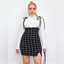 Shein Skirts | Shein Essnce Plus Plaid Knot Shoulder Overall Dress | Color: Black/White | Size: 2X