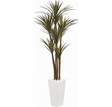 6 Giant Yucca Tree In Decorative Planter UV Resistant (Indoor/Outdoor), Moss/Spruce, Artificial Plants, By Nearly Natural