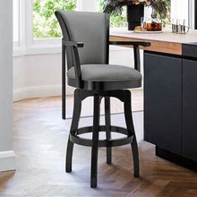 30" Raleigh Arm Faux Leather Wood Barstool Gray/Black - Armen Living