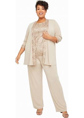 Plus Size Women's 3-Piece Lace Gala Pant Suit By Catherines In Chai Latte (Size 28 W)