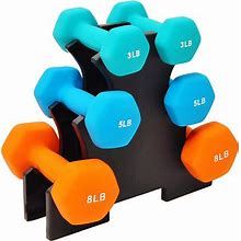 Balancefrom Set Of 3 Neoprene Coated Dumbbell Set With Stand, 3Lb, 5Lb, And 8Lbs - 6 X 8 X 16 Inches