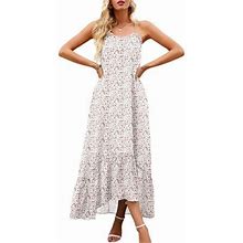 Gxfc Women's Summer Sleeveless Dress Floral Patterns Ruffled Neckline High-Low Hem Cute Dress