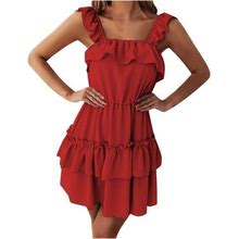 Hot6sl Dresses For Women 2024, Womens Fashion Summer Solid Color Sling Sleeveless Double Layer Ruffles Slip Dress Hot6sl21115548