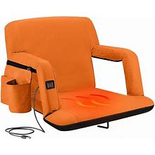 Alpcour Wide Heated Reclining Stadium Seat - Waterproof Foldable Camping Chair With Extra Thick Padding And Wide Back Support, Drk Orange