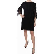 John Richmond Women Black Dress 100% Silk Sequined Shift Mini Gown Size IT 44 m