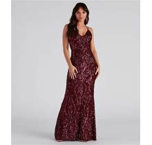Windsor CLEARANCE - Amaya Sequin Mesh Formal Dress In Burgundy | Size: 7