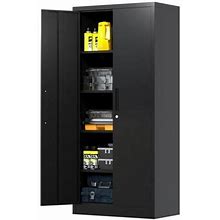 Pemberly Row Metal Garage Storage Cabinet W/ Doors & Lock Steel Locking In Black