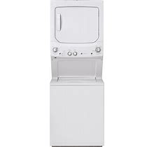 GE GUD27GSSMWW Unitized Spacemaker® 3.8 Cu. Ft. Washer & 5.9 Cu. Ft. Gas Dryer - White - Stainless Steel - Washers & Dryers - Combination Washer &