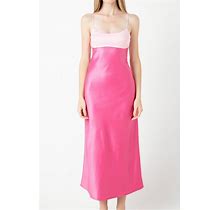 Women's Color Block Satin Dress - Pink Multi