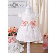 Baby Girl Summer Woven Jacquard Floral Pattern A-Line Dress With Bowknot decoration,18-24m