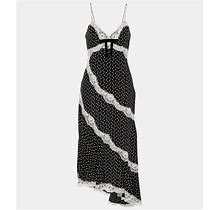 Alessandra Rich Heart-Print Silk Midi Dress - Black - Casual Dresses Size US 2