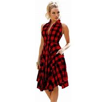 Jandel Summer Women Sleeveless Casual Button Dress Knee-Length Robe Wine Red/L