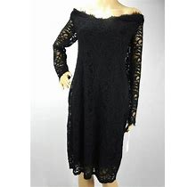 Blu Sage Black Off-The-Shoulder Long-Sleeve Lace Sheath Dress - 6, 14