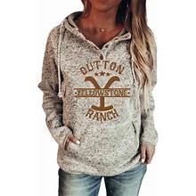 Women's Yellowstone Print Loose Long Sleeve Sweater Retro Hooded Sweatshirt With Pockets XX-Large Yellowstone3